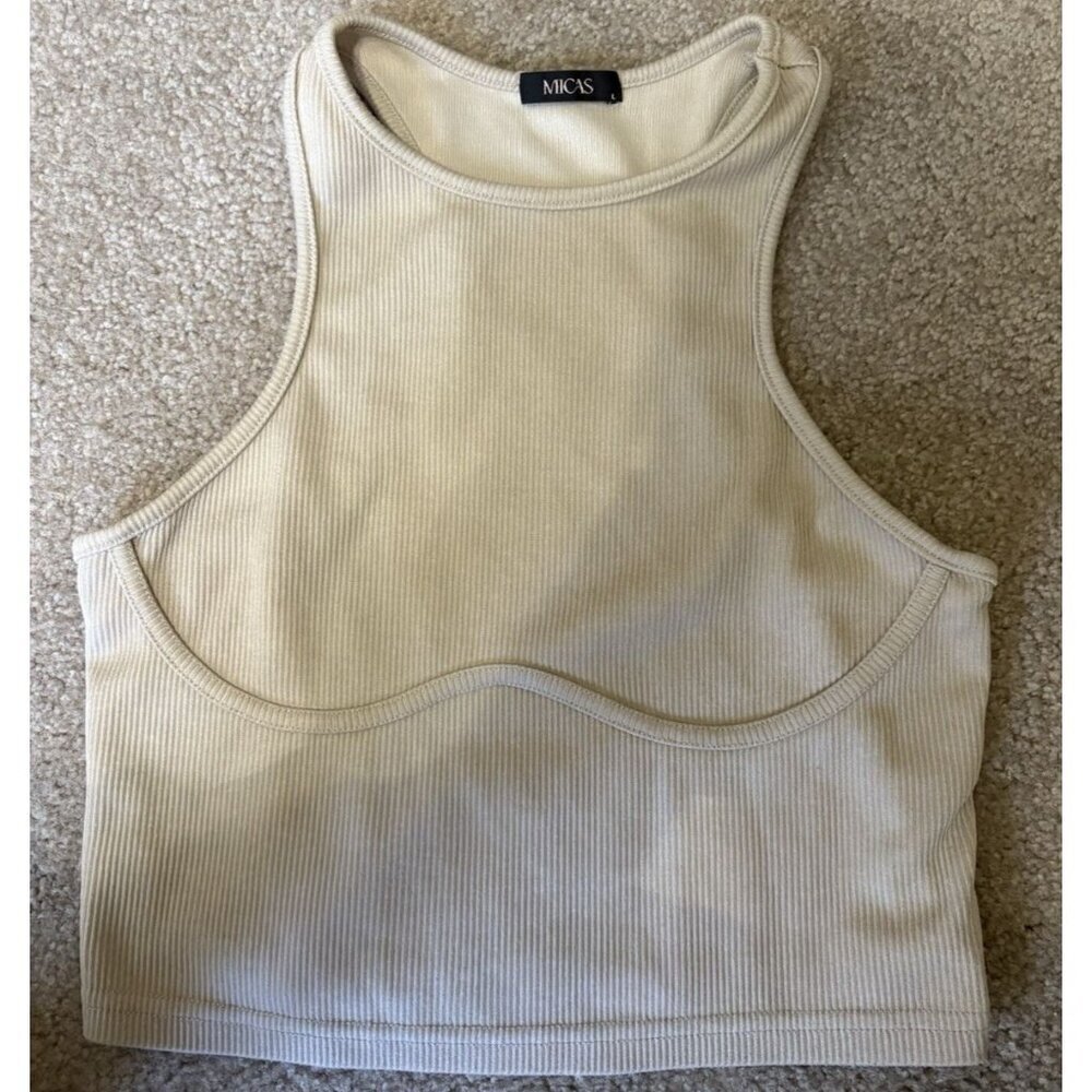 Micas Crop Top Fitted Bust Tan Ribbed NWOT Womens Large